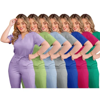 Najlepiej sprzedający się oddychający mundurek szpitalny Casual peelingi medyczne dla kobiet z krótkim rękawem peeling do karmienia mundury zestawy Salon Spa odzież robocza