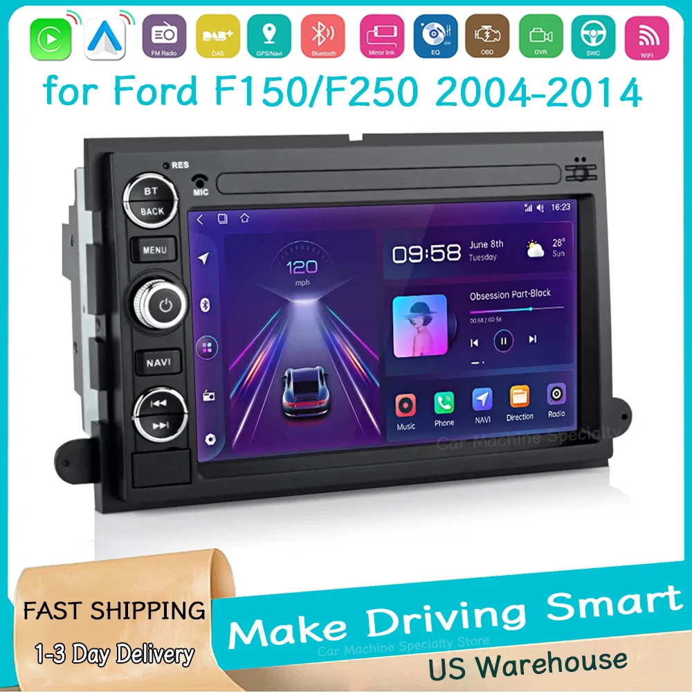 2+64G 10''Car Stereo Radio GPS for Ford F150/F250 2004-2014 Android15 with Carplay Android Auto Bluetooth Wifi FM/RDS SWC