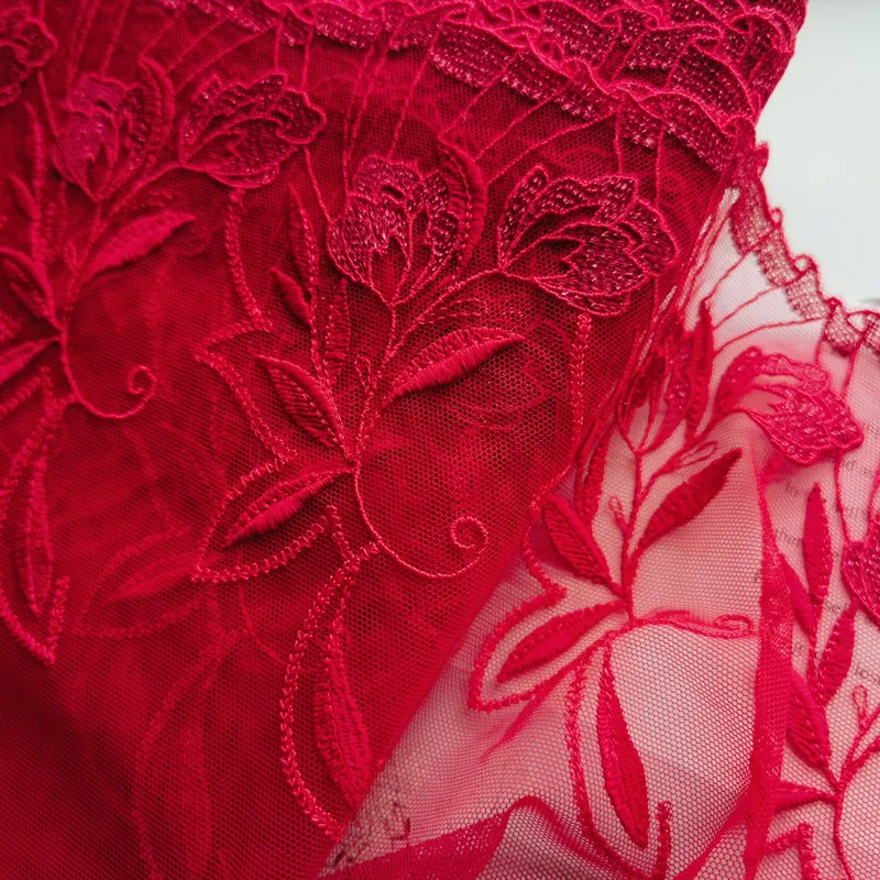 2meters Flower Lace Fabric Clothes DIY Needle Work High Quality Red Lace Trim Sewing Accessories Lace For Crafts