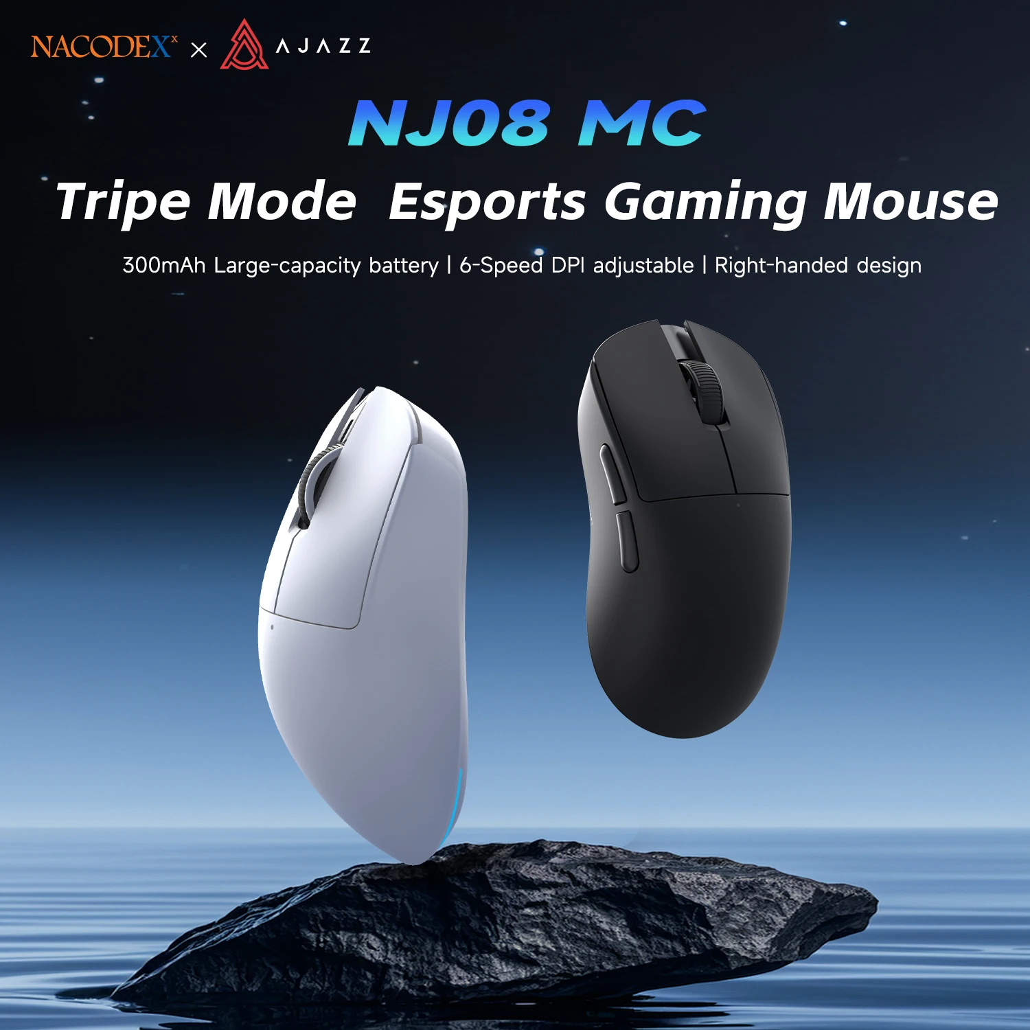 Ajazz NJ08 MC Wireless Gaming Mouse PAW3311 Sensor Light Tone Office Tri Mode Mouse 1kHz Return Rate DPI24000 RGB