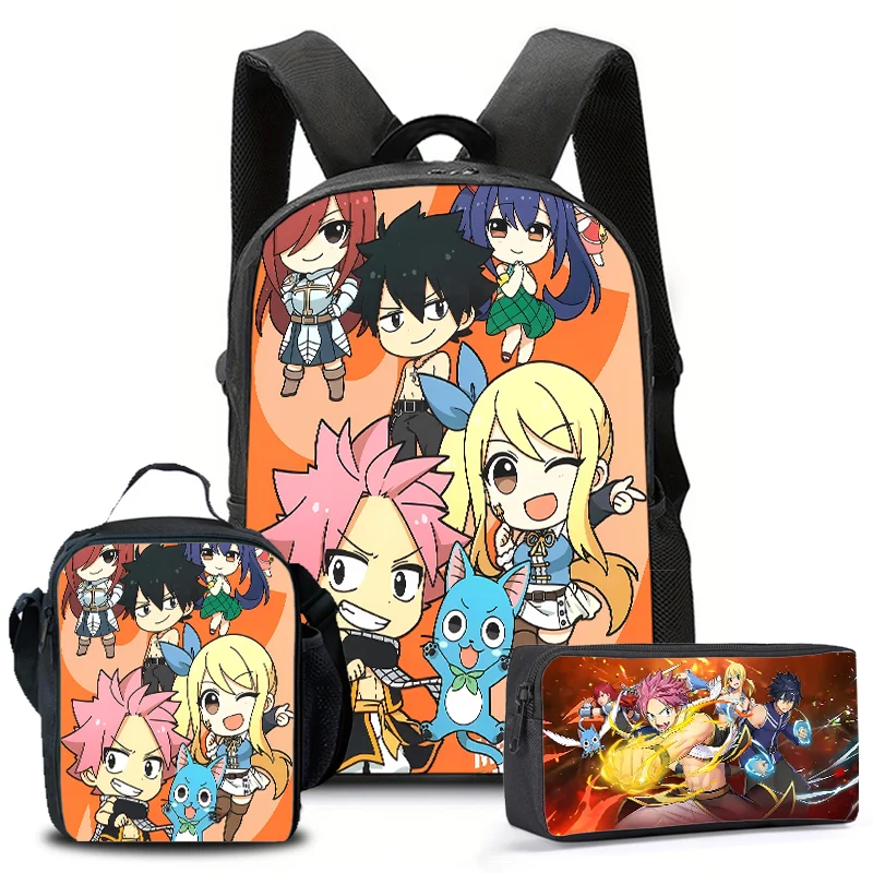 Fairy Tail Anime Backpack 3Pcs Travel Shoulder Bag Canvas Backpack Students SchoolBag for Man Teens Laptop Zipper Mochilas Gifts