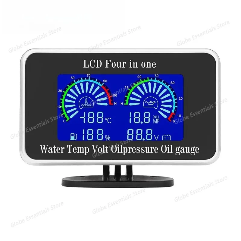 

9-36V LCD Four in One Meter 4-in-1 External Oil Volume, Water Temperature and Oil Pressure Gauge for Motor and Motorcycle Trucks