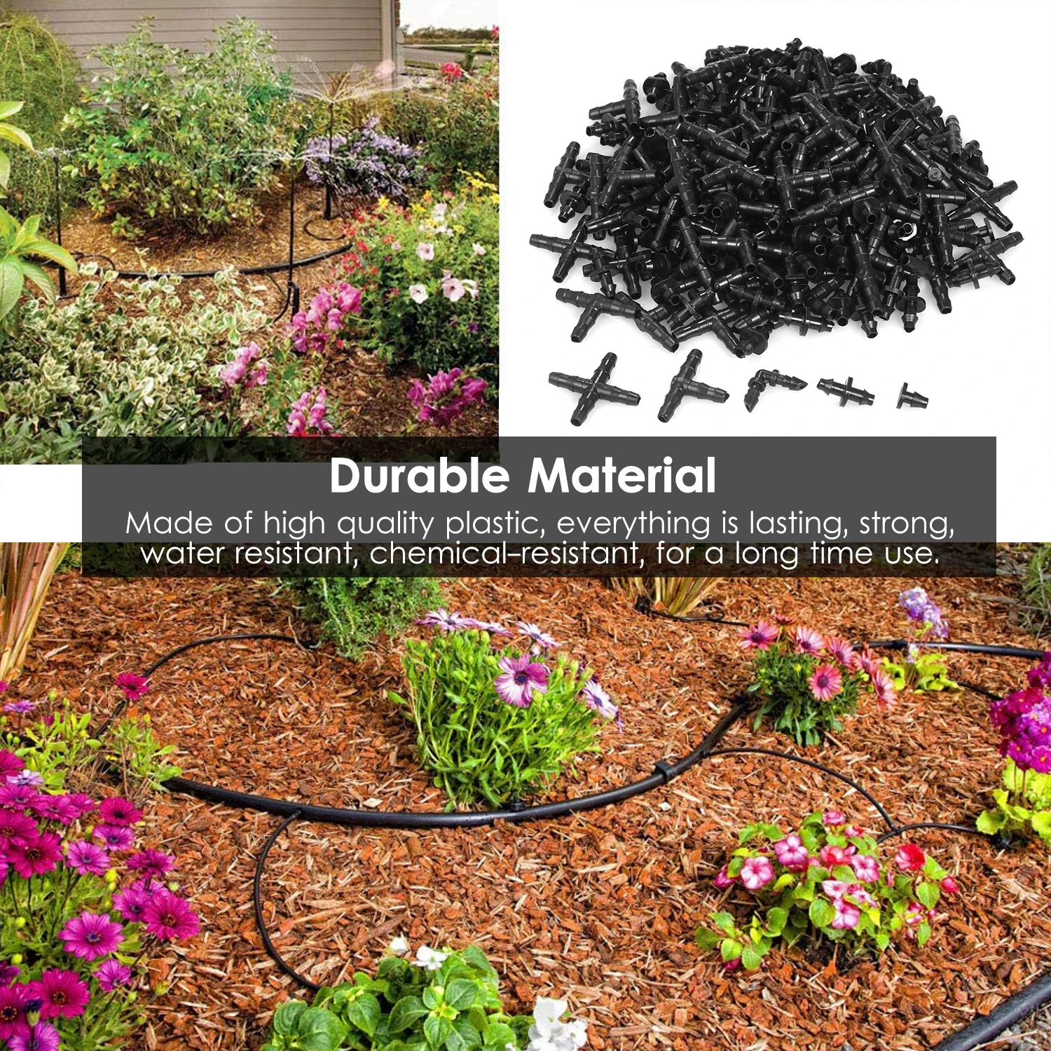 Picture 3: KKmoon 200 Pieces Drip Irrigation Fitting Kit - 1/4 Inch Barbed Connectors for Garden Lawn Systems (20 4-Way, 20 Elbows, 80