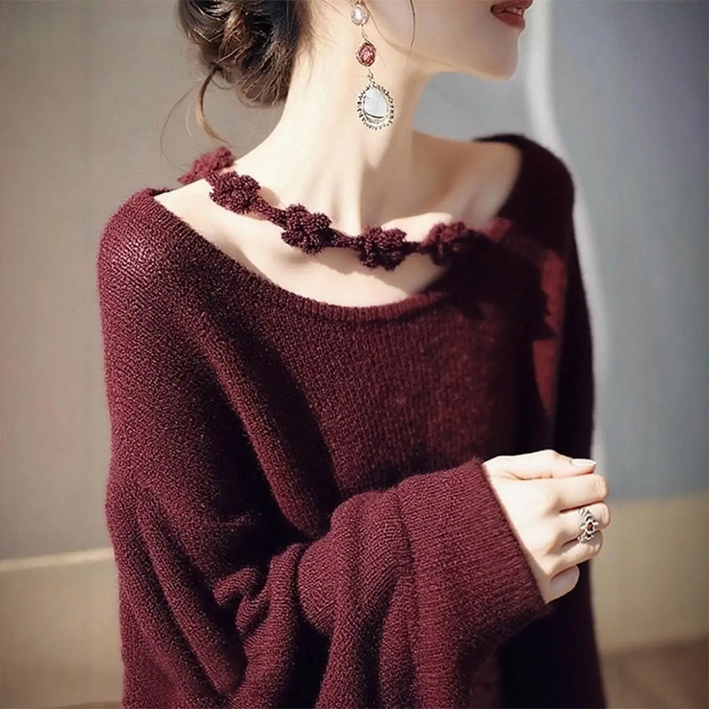 Faionable Purple Soft Knitted Sweater Women's Lazy 2025 New Thin Korean Sle Early Autumn Clothing Casual Sle Polyester ...