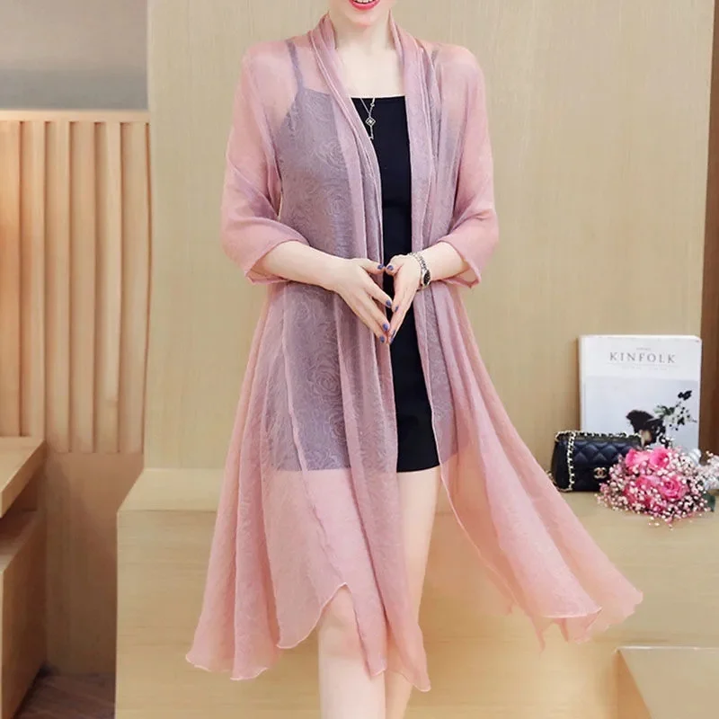 Thin Chiffon Windbreak 2023 New Womens Summer Outerwear Cardigan Loose Sunscreen Shawl Coat Air-Conditioned Shirt Elegant