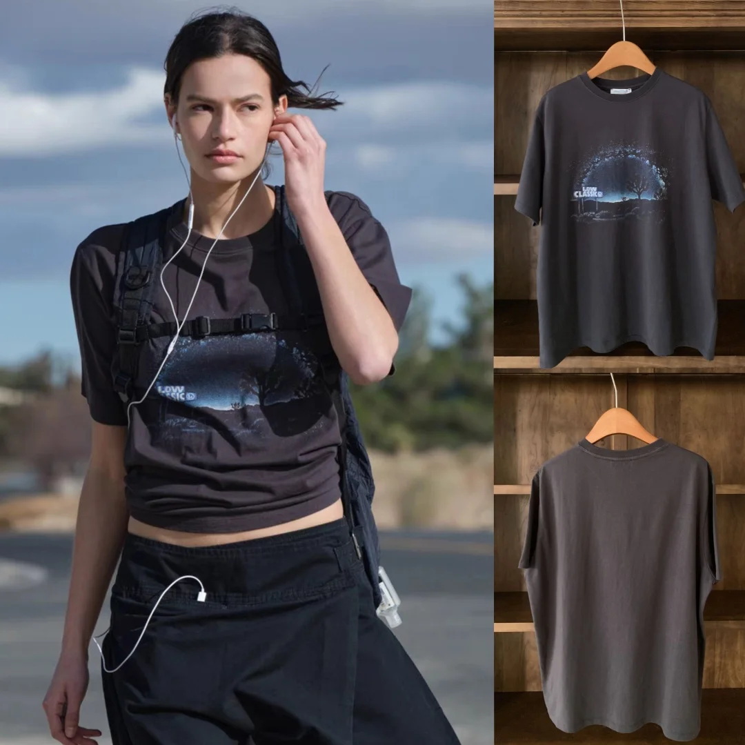 

Low Clasic Women's Casual round Ne ort Sve T-irt Summer 2025 Print Top Loose Fit Comfortable Fem Apparel