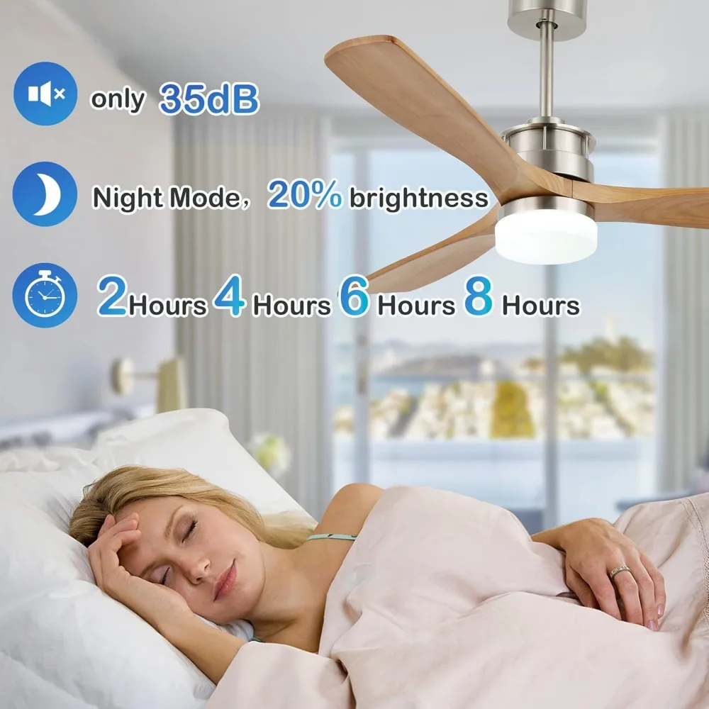 Ventilador de teto externo de 52 '' com luzes, ventilador de teto de madeira com luz e controle remoto para pátios cobertos, quarto, sala de estar