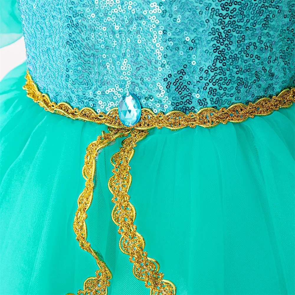 Girls Jasmine Princess Dresses Girl Sequin Cosplay Party Dress Child Shining Disney Birthday Gift Kids Elegant Evening Costumes