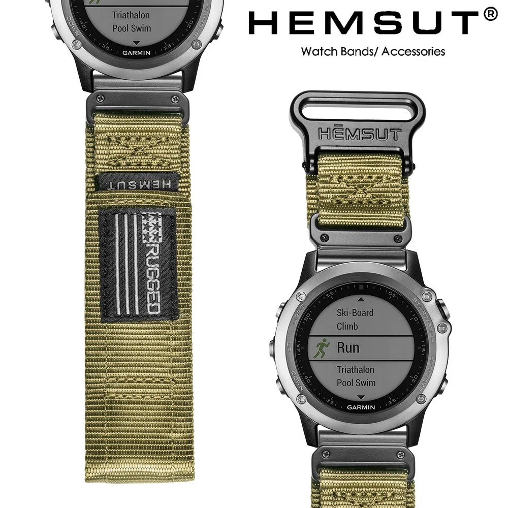 HEMSUT Straps For Garmin Nylon Sports Military Wrist Strap Compatible Fenix/Forerunner/MK3/Approach/MARQ/Tactix