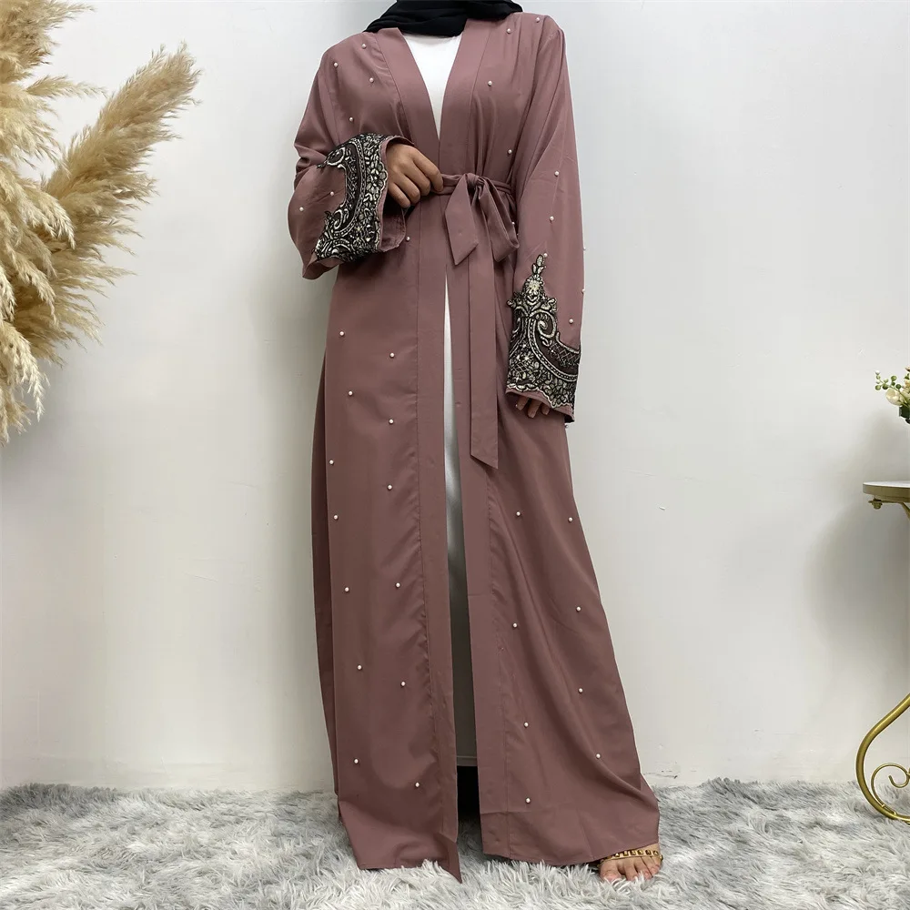 Muslim Beaded Embroidery Kimono Cardigan Women Maxi Dress Dubai Abaya Turkey Kaftan Open Jalabiya Eid Ramadan Robe Arabic Caftan