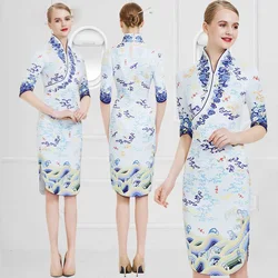 Hainan Airlines Stewardess Uniform Female Flight Attendant Dress Welcome Etiquette Reception Cheongsam Front Desk Work Clothing