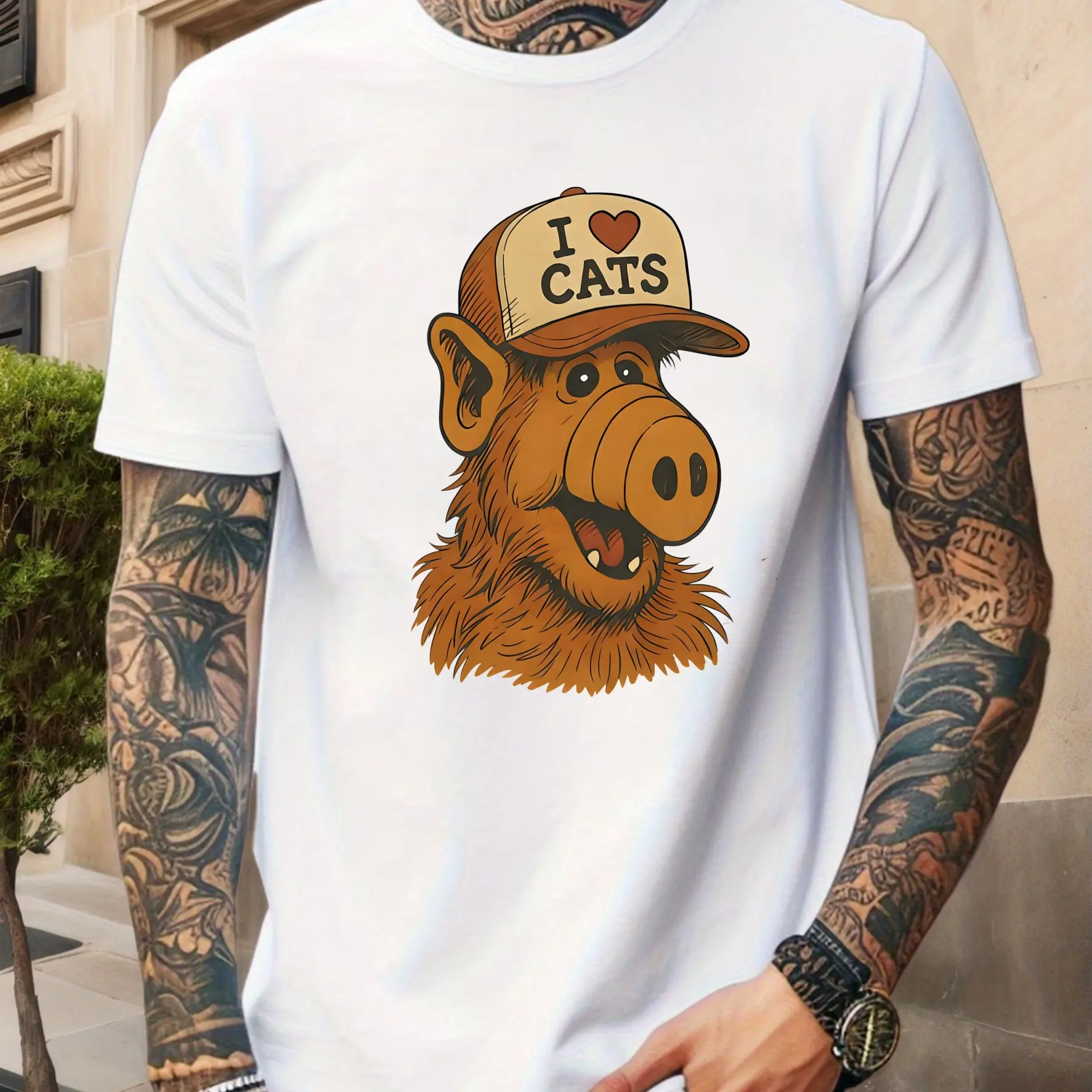 Retro T-Shirt - 80er Jahre Retro-Stil ALF Spaß-T-Shirt, Geeignet für Nostalgiker. Herren-T-Shirt, Rundhalsausschnitt, Kurzarm. – Detail 4