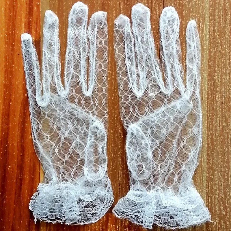 Romantic Sheer Mesh Bridal Gloves with Ruffled Cuffs and Embroidery