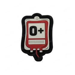 PVC Rubber Blood Type A+ B+ O+ AB+ Postive Funny Bag Shape Patches Rescue Cute Hook Back Patch For Shirt Clothing Cap Backpack