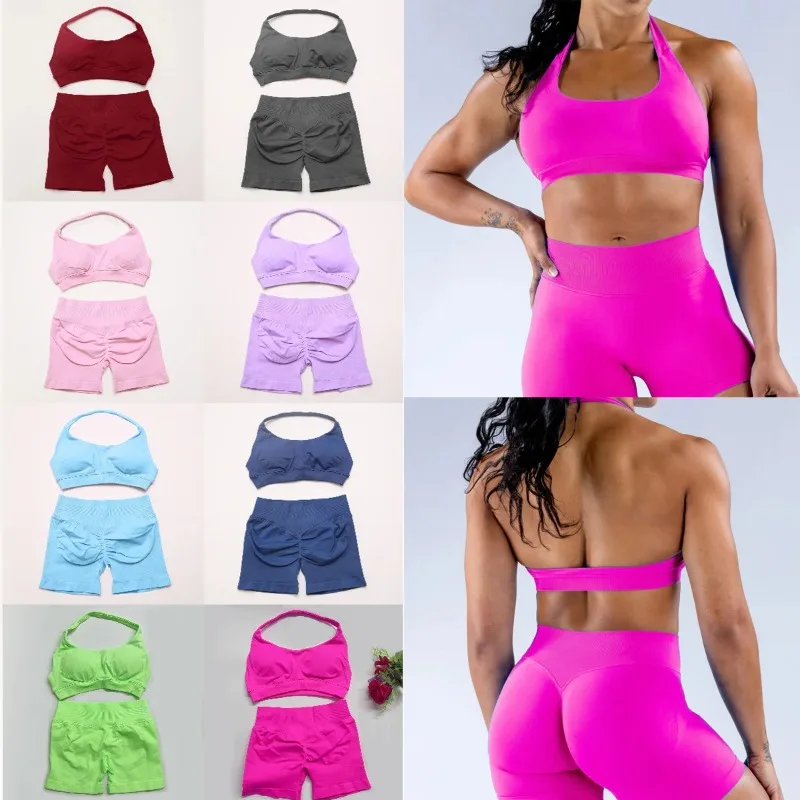 

Yoga Outfits Two Pieces Impact Gym Set Seamless Women Backless Sports Bra Top Scrunch Shorts Fitness Clothes Workout Outfits