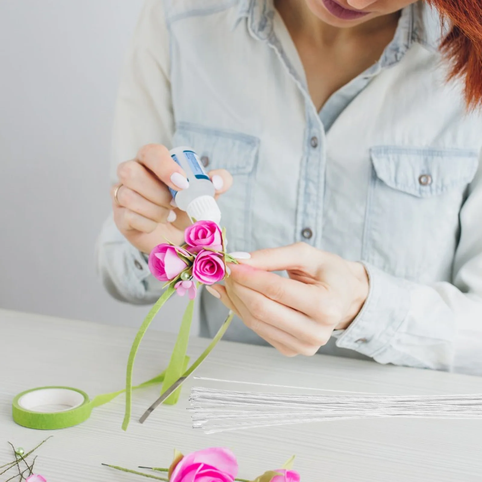 40 قطعة سلك الحديد زهرة ينبع للزهور الاصطناعية Diy بها بنفسك ترتيب الأزهار لوازم الحرفية سلك الجذعية الديكور انحناء الأزهار #6