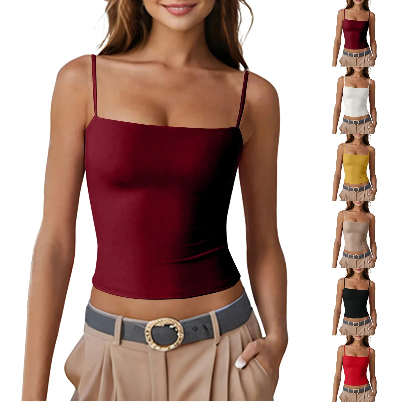 Daily Versatile Simple Solid Color Sleeveless Slim-fit Tank Top for Lady Classic Fashion Thin Prevent Light Leakage Inner Vest