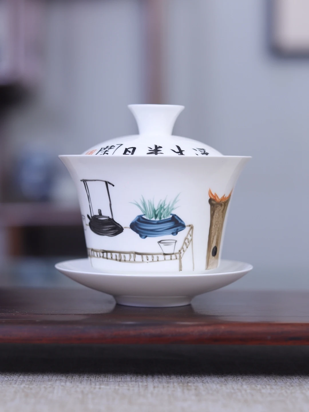 

Hand-Painted Tee-Axis Porcelain Tea Bowl Thin-Walled Bone China White Porcelain Gongfu Tea Set Chaozhou Origin Cerc Art