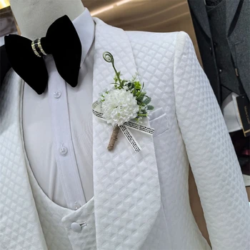 Set completo da uomo 3 pezzi a quadretti di alta qualità, set di pantaloni gilet blazer alla moda, abbigliamento da ballo smoking da sposo per matrimonio