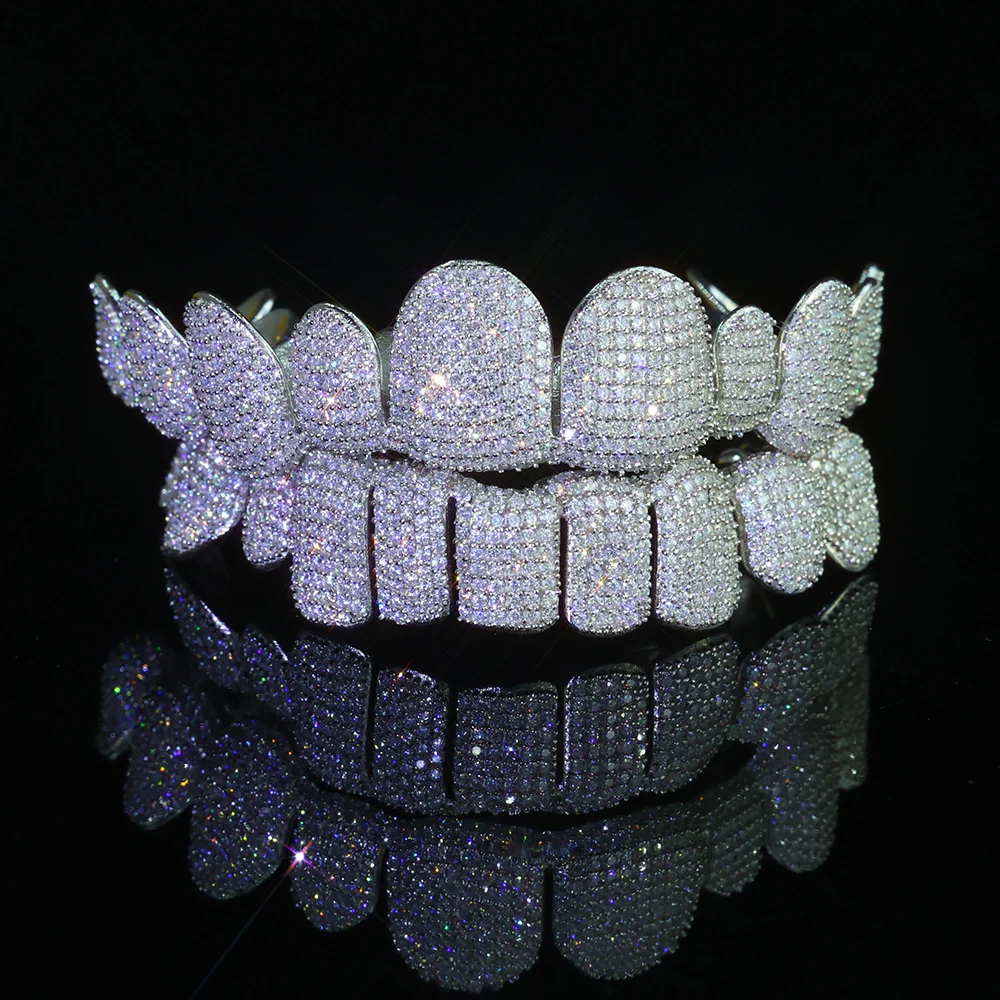 Hip Hop Teeth Jewelry Custom Moissanite Grillz 10 Top 10 Bottom Full Down Iced Out VVS Moissanite Diamond Grillz Teeth