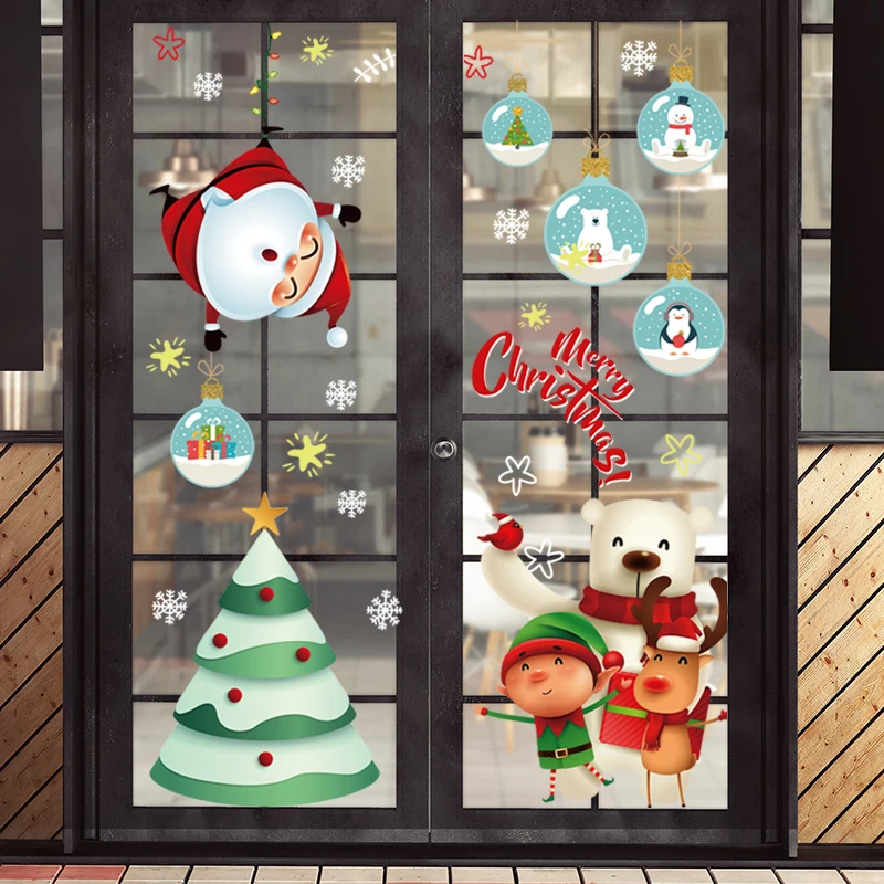 

New Year Christmas Decorations Decals Wall Stickers Santa Claus Bear Cute Shop Glass Door Window Decoration Window Sticker