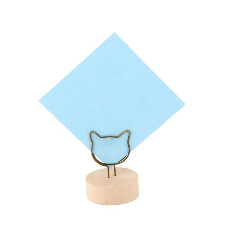 4x4x5cm Wooden Memo Photo Holder Wood Color Round Base Paper Clip for Office Tasks Home Decor Small Space Document Organizer