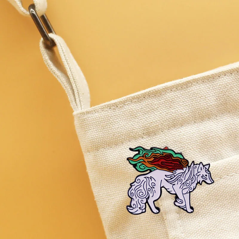 Amaterasu Daijin Brooch Wolf God Badge Action Adventure Game Pin Backpack Accessories Unique Jewelry Gifts