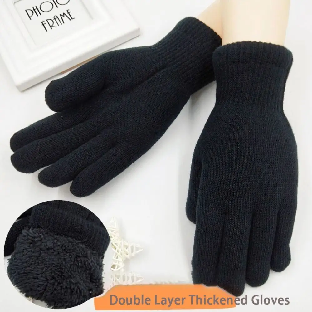 Accessories Black Thickened Gloves Double Layer Thickened Winter Gloves Lamb Velvet Soft Warm Mittens Boys Girl