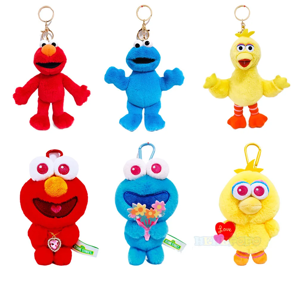 LLavero de peluche oficial de Barrio Sésamo ELMO Big Bird Cookie Monster, bonito amuleto para mochila, edición especial de San Valentín