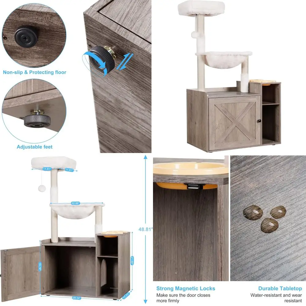 

Дерево для кошек XL с лотком, напольная кошачья стойка, большой гамак, лежанка, кормушка, стойки для когтетрещения, современная мебель для животных в стиле рустик-серый