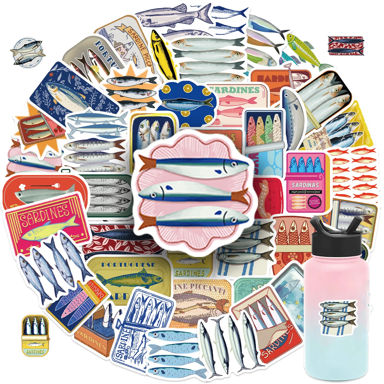 50/100 Uds. Lindas pegatinas de sardinas creativas para bicicleta, equipaje, guitarra, motocicleta, teléfono, papelería, café, pegatinas artísticas para bicicleta