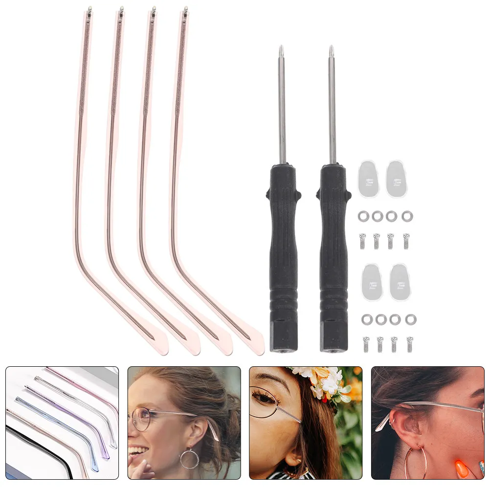 

2Sets Universal Glasses Temple Replacement Anti-Allergy Metal Eyeglass Arms Lightweight Secure Fit No Ear Pressure for Eyewear