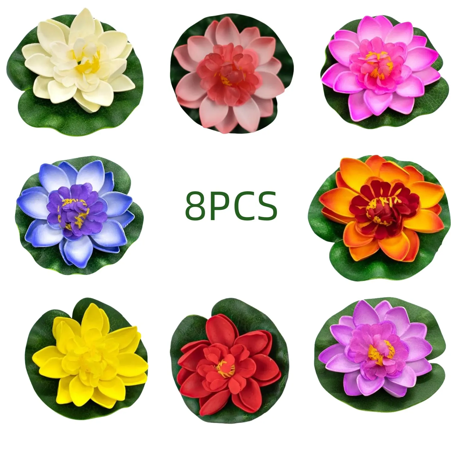 8 Stück Künstliche Schwimmende Schaumstoff-Lotusblumen mit Wasserlilienblättern, Lebensechte Ornamente für Haus, Garten, Teich, Indische Dekorationen, Geschenke – Detail 1