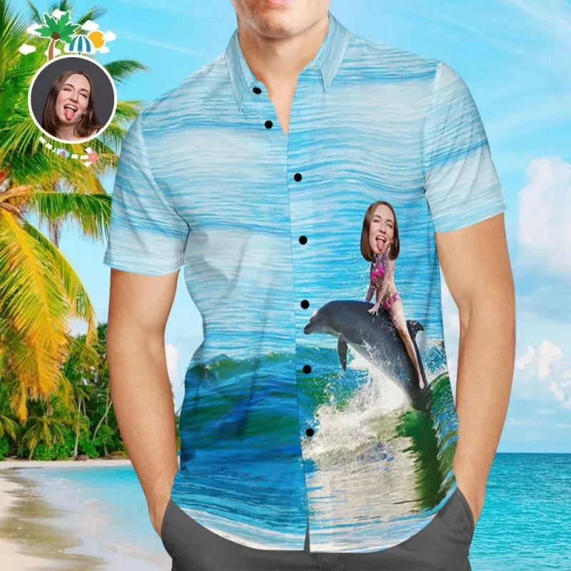 Funny Custom Image Graphic Shirts For Men Clothes Hawaiian DIY Photo 3D Print Female Lapel Blouse Personalized Design Surf Tops