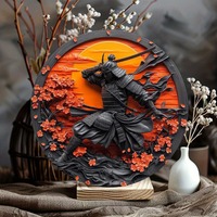 Samurai Warrior 2D Aluminum Wall Art, Round Metal Sign, Home Decor, Party Decoration, Valentine'S Day and Holiday Gift