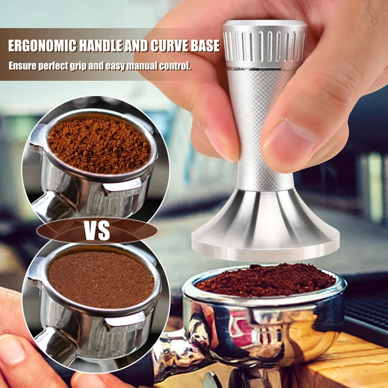 53.3Mm Espresso Tamper, 2-In-1 Premium Barista Coffee Tamper & WDT Tool, Stainless Steel Base Tamper Silver Easy Install