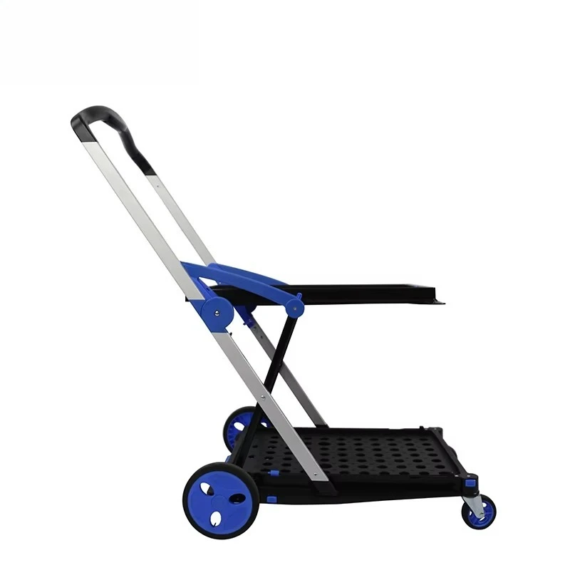 

foldable aluminum shopping cart with 2 baskets - waterproof and rust-proof, perfect for grocery stores, shopping, gardening