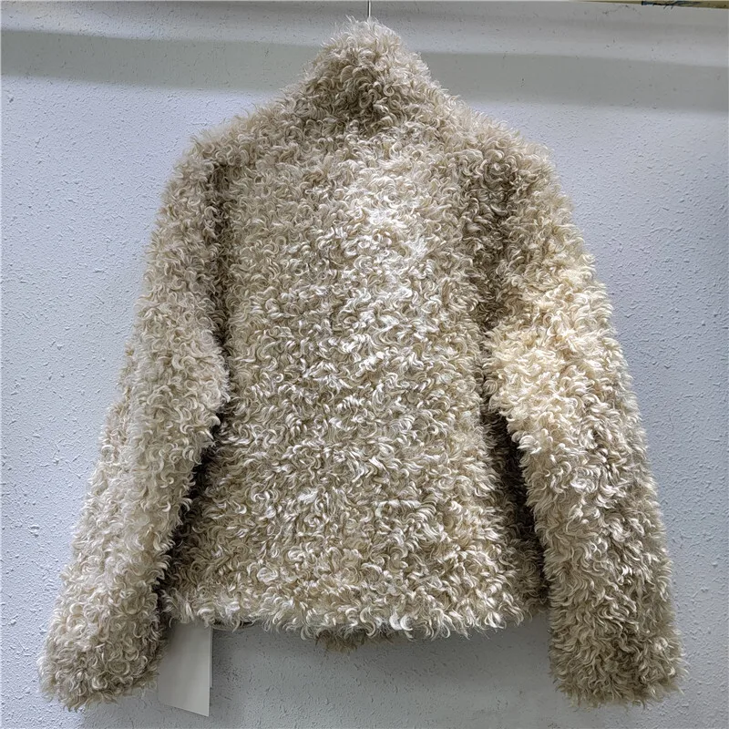 DEAT 2024 Winter New Fashion Women\'s Coat Solid Color Lamb Wool Solid Color Stand Collar Thick Faux Fur Loose  Jackets 29L8811