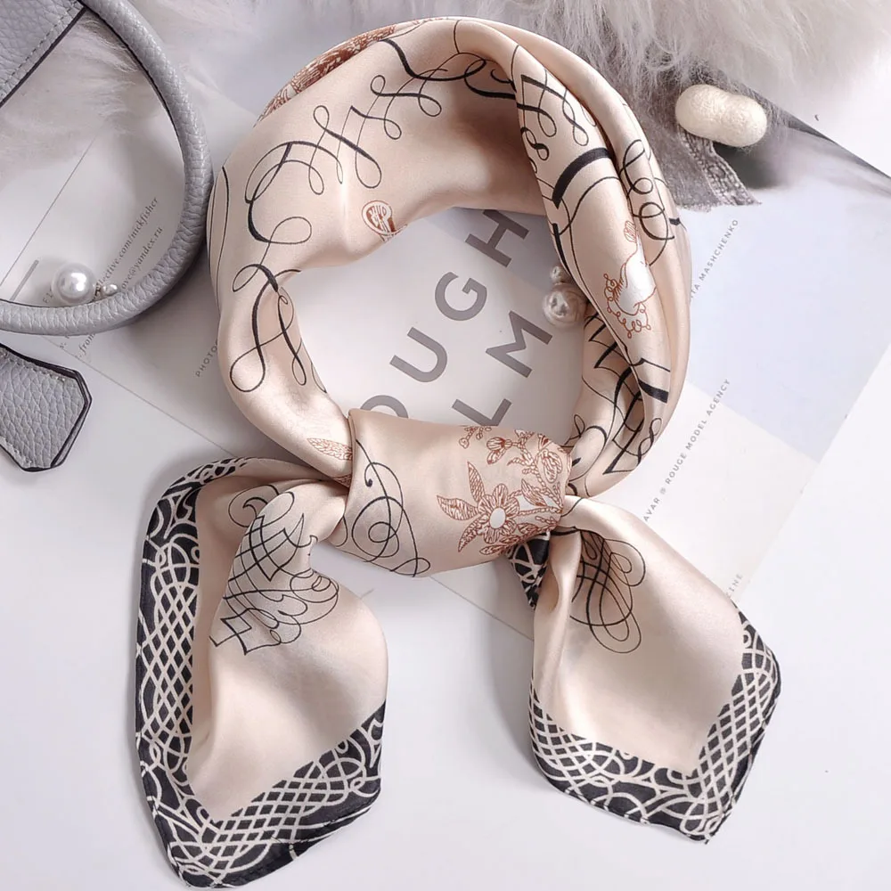 

Luxury Apricot Print 70*70cm Silk Square Scarf Women Soft Satin Hairband Neckerchief Tie Female Headband Foulard Bag Ribbon Gift
