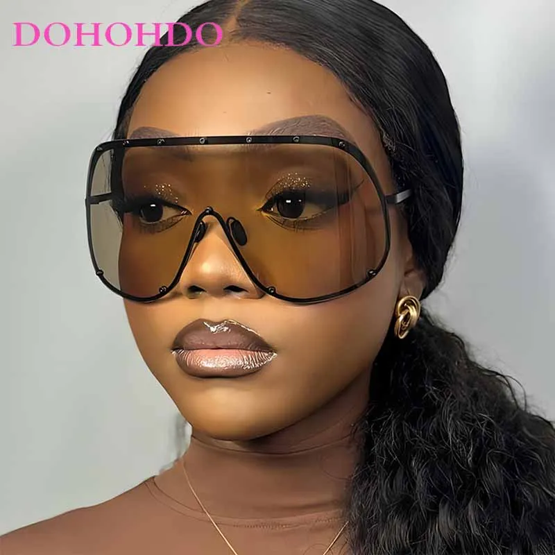 Luxury Brand Designer Oversized One Piece Sunglasses Women Men Trends Steampunk Hip Hop Y2K Outdoors Travel Sun Glasses UV400