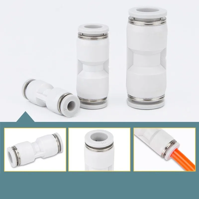 Pneumatic Quick Connectors Air Hose Fittings PU Better Quality Push Into Hose 4mm 6mm 8mm 10mm 12mm White Connector Pipe Adapter