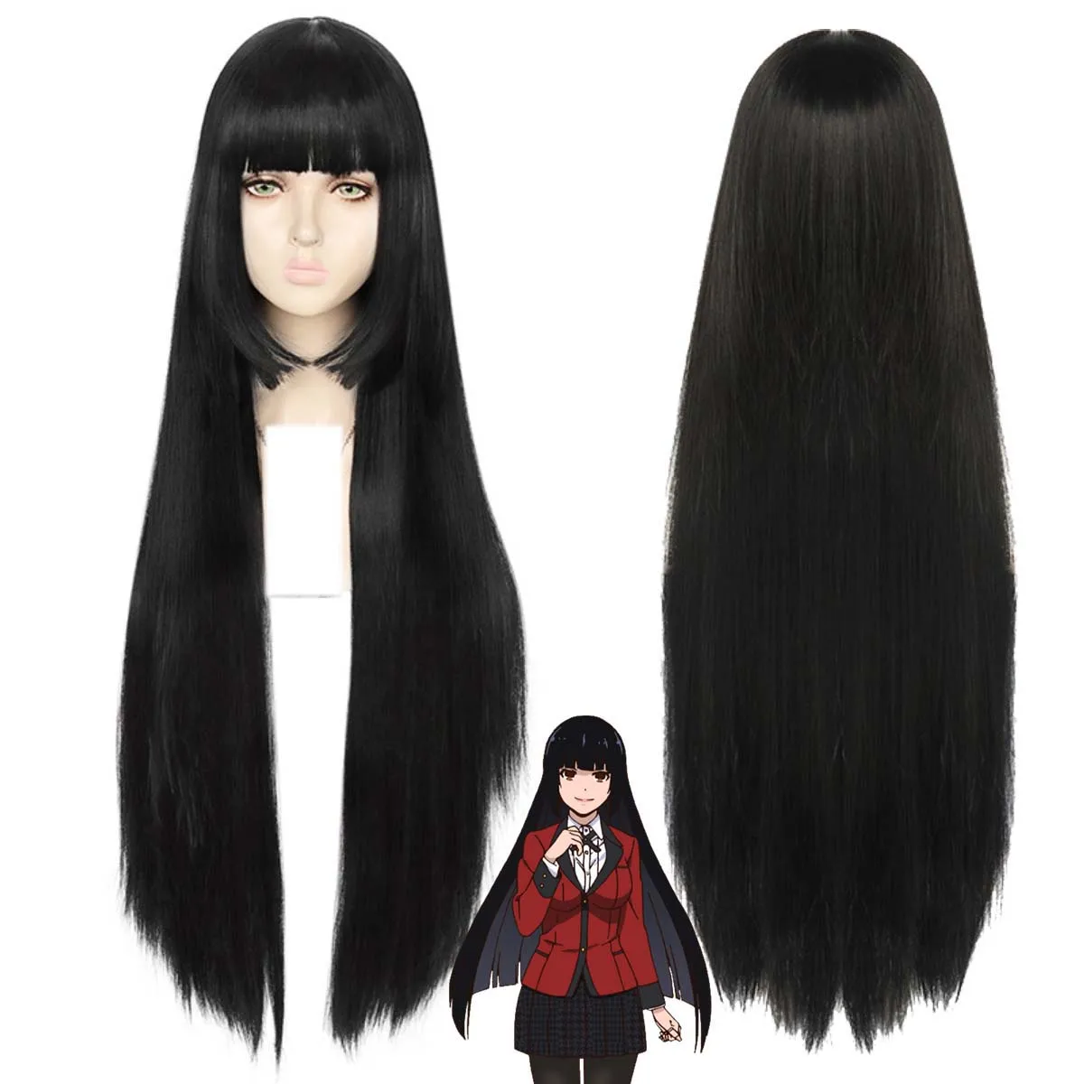 

Женский парик для косплея Jabami Yumeko, длинный прямой черный парик, устойчивый к высоким температурам