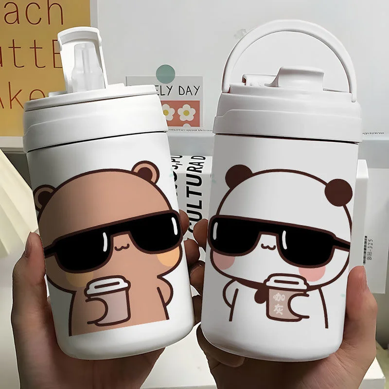 Panda Bubu And Yier Straw Cup Dudu Portable Water Cup New Cartoon Panda Bear Bubu And Yier Couple Cups Outdoor Insulated Cups