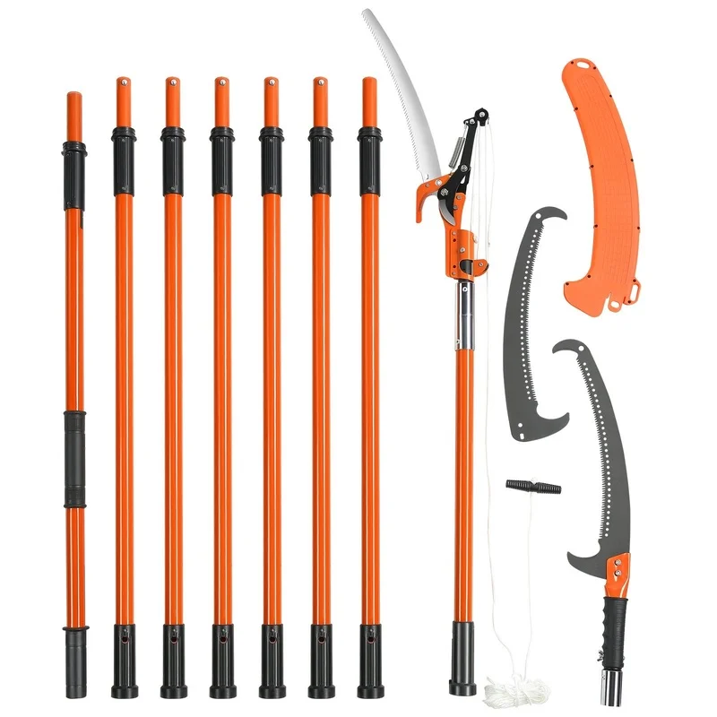 

Extendable Pole Saw, 7.3-27 ft Adjustable Tree Pruner with Sharp Steel Blade and Scissors, Lightweight Fiberglass Handle for Trimming Palms and Shrubs