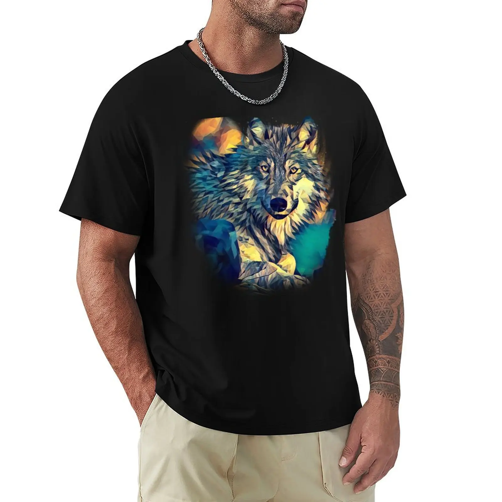 

The Wolf Abstract Poly Art T-Shirt Man t-shirt summer clothes quick-drying big and tall t shirts for men