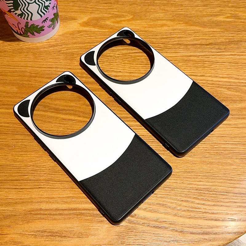 Panda Cartoon For VIVO X100 Ultra Case Color Matching Simple Plain Leather Anti-fall Cover For VIVO X100 X100S Pro Funda