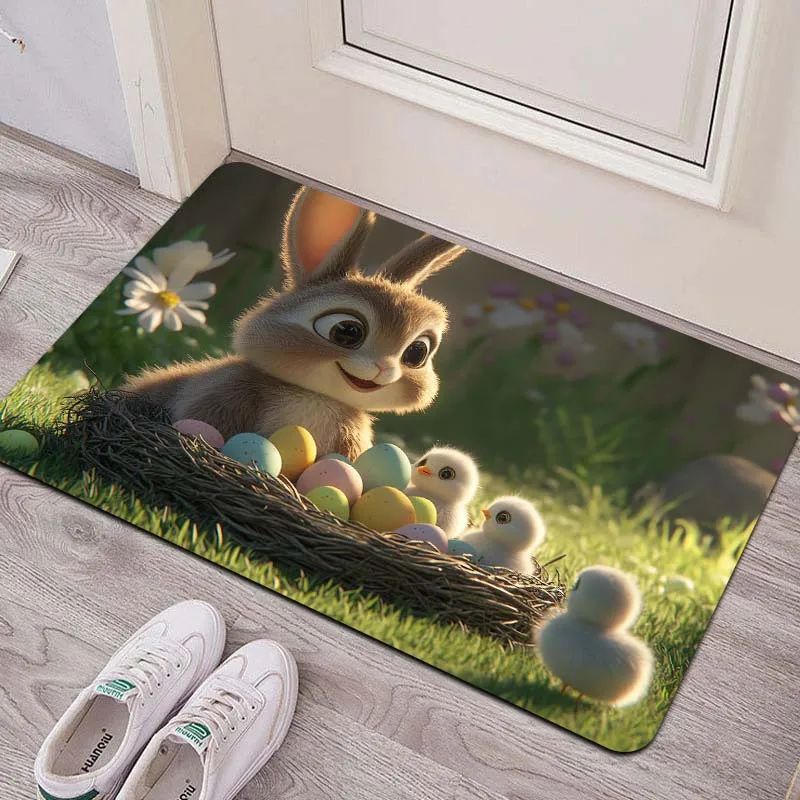 VIKAMA Easter Fluffy Bunny Egg Nest Design Carpet Indoor And Outdoor Entrance Doormat Living Room Bedroom Decorative Floor Mat