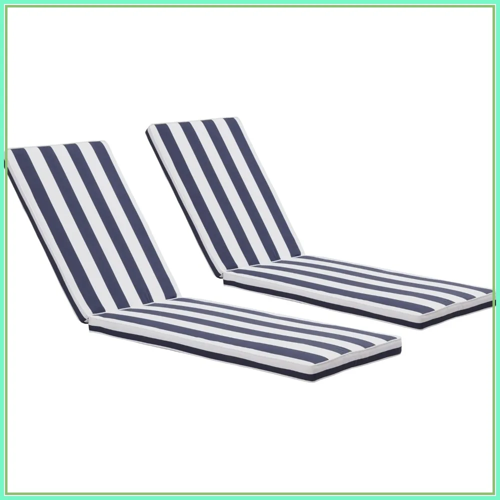 

2-Pack Outdoor Chaise Lounge Chair Cushions Patio Replacement Cushions Blue White Striped