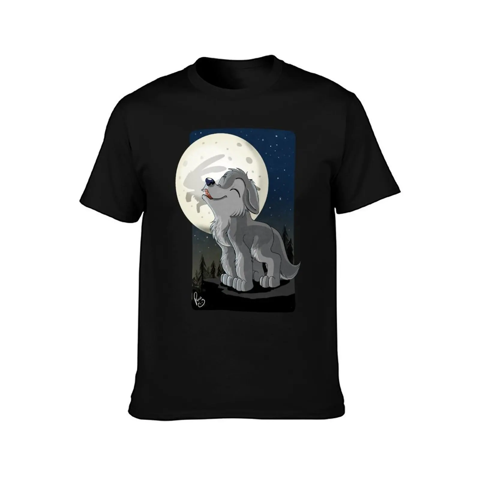 Little Wolf Howling T-Shirt, Summer Casual Cotton Tee, Oversized Streetwear Tops, Vintage Graphic Print, Loose Fit Short Sleeve