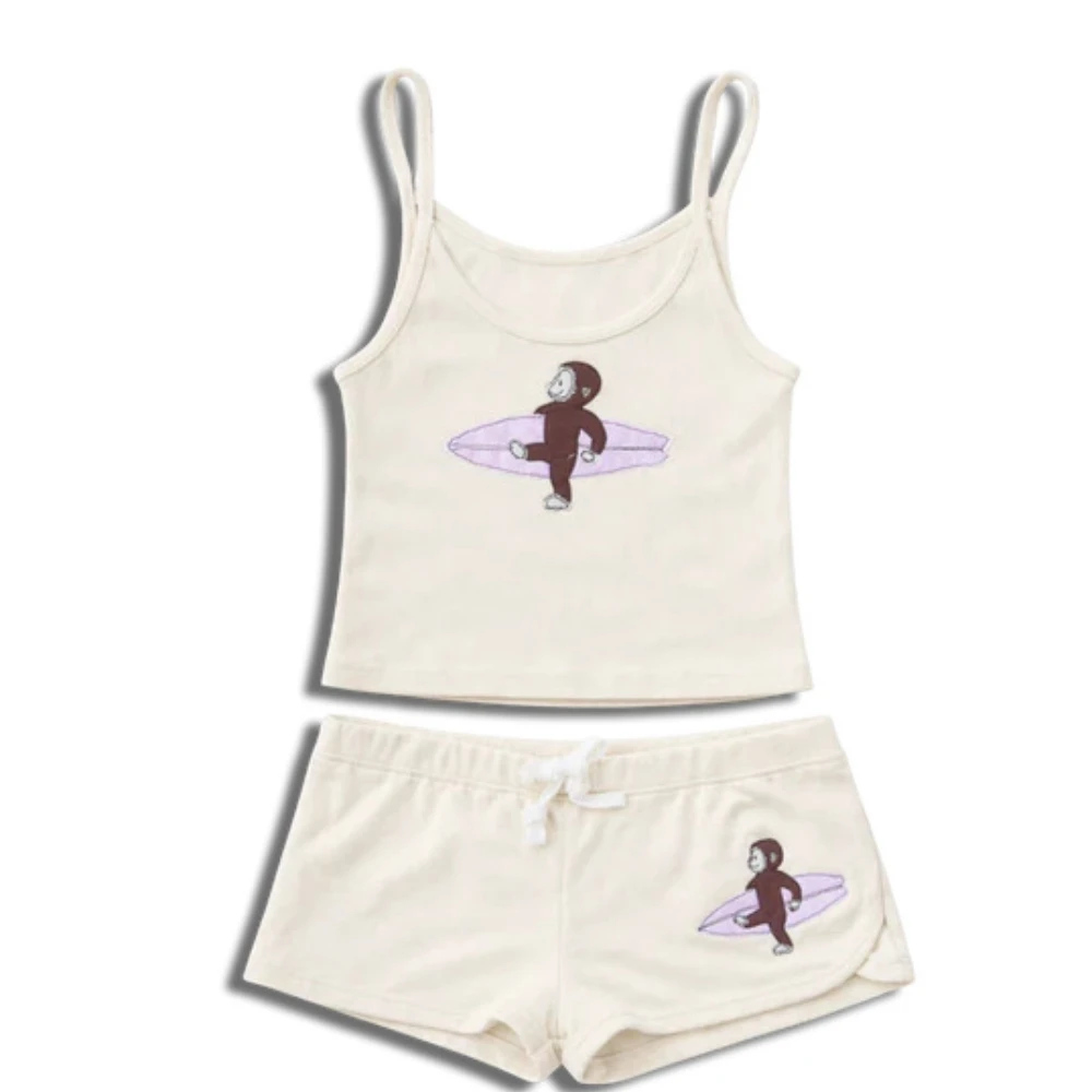 Women's Surfing Monkey Print 2-piece Set Spaghetti Strap Crop Top Shorts Y2K Casual Daily Wear Sports Outfit